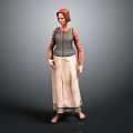 Woman In Traditional Attire With Red Headscarf Grey Vest Orange Sleeves And White Long Skirt