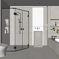 Modern Bathroom Interior With Glass Shower Enclosure Free Standing Bathtub And Marble Walls