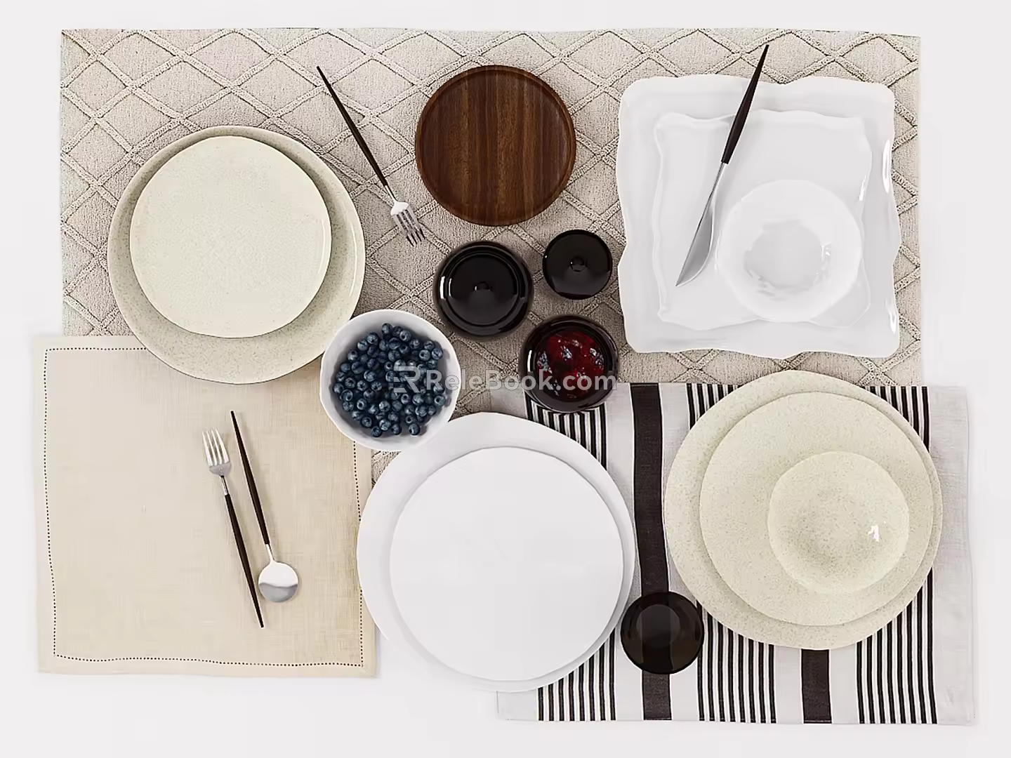 Modern Tableware Simple Tableware Furnishings Combination 3d model