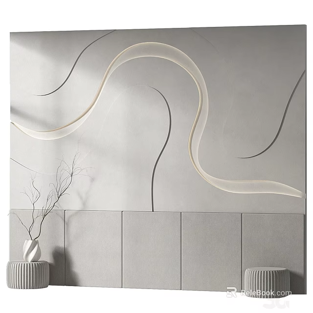 Elegant Modern Background Wall With Curved Lighting Design And Decorative Vase 3d model 