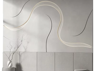 Elegant Modern Background Wall With Curved Lighting Design And Decorative Vase 3d model