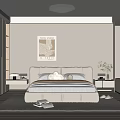 Modern Bedroom Interior With White Wardrobe Bed Wall Art And Rug