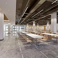 Spacious Cafeteria Interior with White Tables and Brown Chairs Neatly Arranged in Bright Open Space