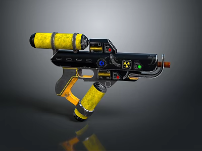 Futuristic Sci Fi Weapon Design With Yellow Cylindrical Parts Black Body And Radioactive Symbol 3d model