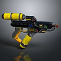 Futuristic Sci Fi Weapon Design With Yellow Cylindrical Parts Black Body And Radioactive Symbol