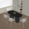 Modern Dining Table Set With Black Oval Table Cylindrical Legs And White Chairs 3d model