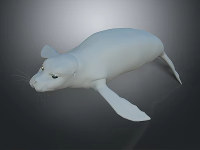 White 3D Marine Reptile Model With Streamlined Body And Flippers 3d model