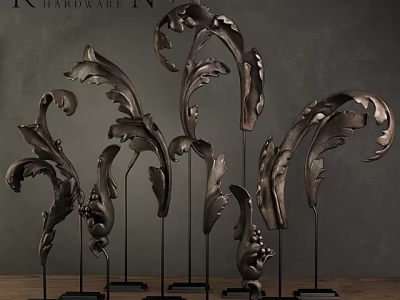 Artistic Metallic Leaf Shaped Decorative Ornament Set with Stand Base for Home Decor 3d model