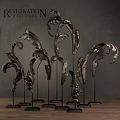 Artistic Metallic Leaf Shaped Decorative Ornament Set with Stand Base for Home Decor