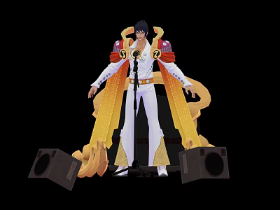 Elegant Character And Dragon Creature With Golden Cape White Pants And Microphone Speakers 3d model