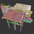 Modern Outdoor Elevated Structure With Bamboo Posts Wooden Deck And Storage Ladder
