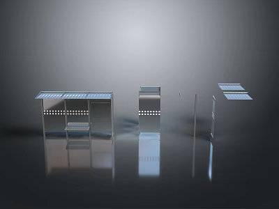 Modern Metallic Display Structures With Geometric Design And Reflective Surfaces 3d model