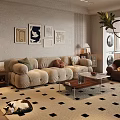 Soft Cream Sofa And Wooden Coffee Table Combination For Cozy Modern Living Room Design