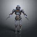 Mechanical Robot Character With Futuristic Armored Design Metallic Components Detailed Joints And Orange Accents
