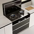Modern Kitchen Interior With Sleek Black Built-in Stove White Cabinets Marble Countertop Wooden Cutting Board