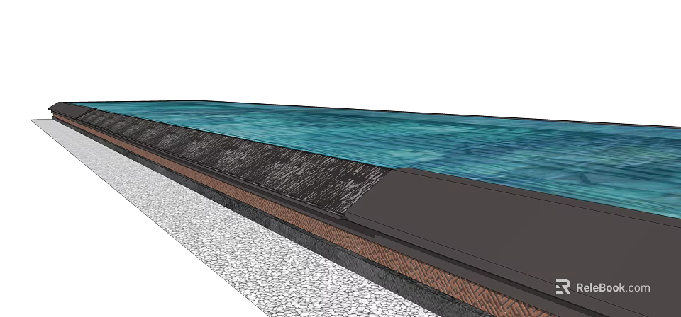 Garden Ornament With Blue Water Surface And Stone Paved Surroundings 3d model 