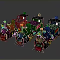Colorful Vintage Style Toy Trains Red Green Blue Locomotives With Black Chimneys