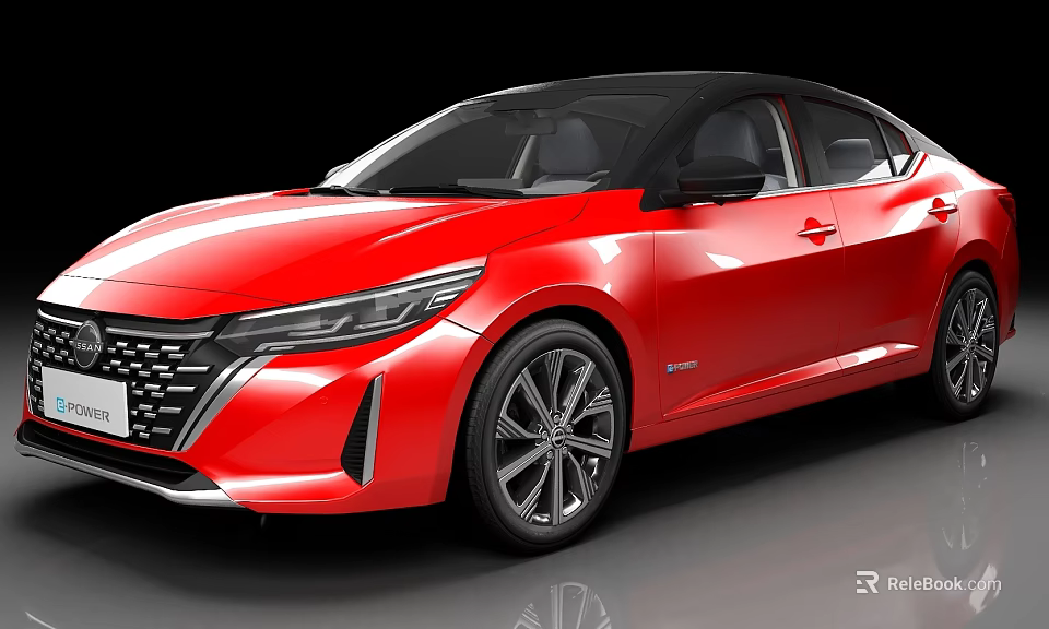 Red Modern Sedan With Sleek Body Black Roof And Alloy Wheels 3d model 