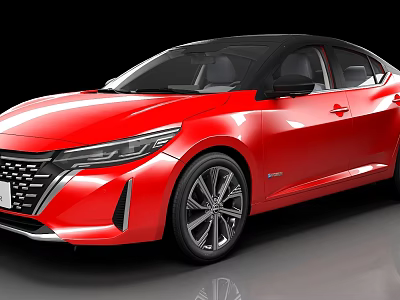Red Modern Sedan With Sleek Body Black Roof And Alloy Wheels 3d model