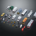 Various Toy Car Models Including Trucks Fire Engines Buses And Vans On 3d model
