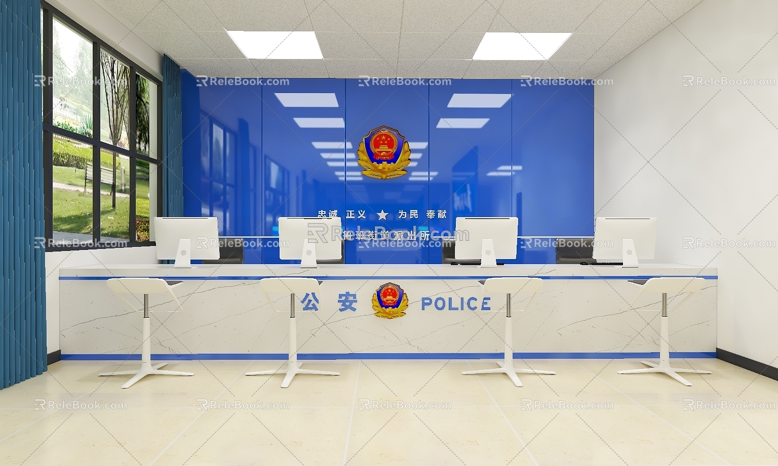 Police station service hall 3d model