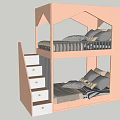 Pastel Pink Bunk Bed With House Shaped Frame Staircase And Storage Drawers