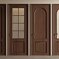 Classic Wooden Swing Doors With Glass Panels Arched Top And Plant Decoration Design