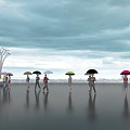 Umbrella People Rainy Days Umbrella Crowd Street Lights Many People 3d model