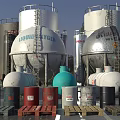 Industrial Storage Tanks Featuring Various Sizes Different Colors And Cylindrical Spherical Shapes 3d model
