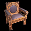 Antique Wooden Armchair With Lion Head Armrests And Carved Leather Backrest