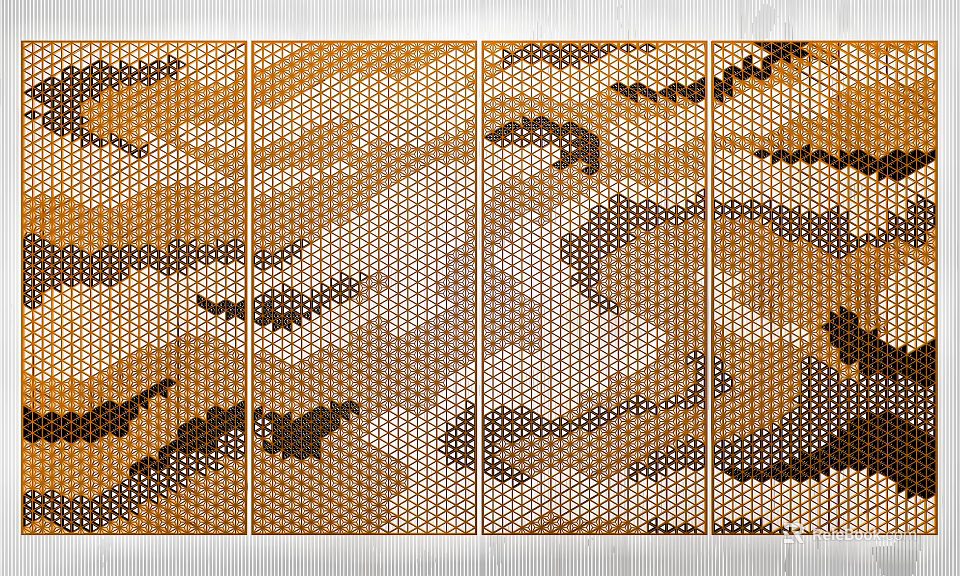 Modern Wooden Partition With Grid Design And Multiple Brown Textured Panels 3d model