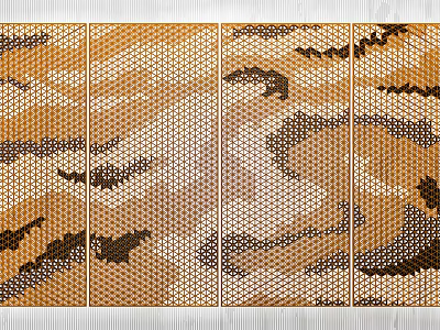 Modern Wooden Partition With Grid Design And Multiple Brown Textured Panels 3d model