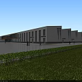 Modern Industrial Factory Building Exterior With Glass Windows White Walls Spacious Square And Green Lawn