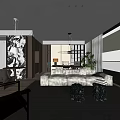 Modern Living Room Interior With White Sofa Black Chairs Bookshelves Plants And Large Windows