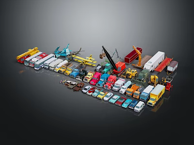 Colorful Toy Vehicles Including Various Model Cars Trucks And Construction Equipment 3d model