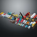Colorful Toy Vehicles Including Various Model Cars Trucks And Construction Equipment
