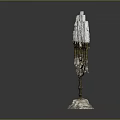 Seven Branch Golden Candelabra With White Textured Candles And Ornate Base