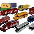 Toy Vehicle Collection Featuring Fire Truck Bus School Bus And Cargo Truck Models