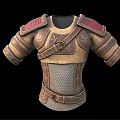 Medieval Character Battle Armor With Leather Straps Metal Mesh And Red Shoulder Details