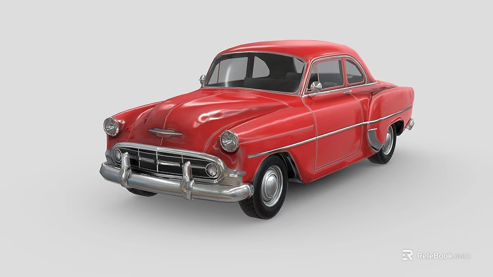 Red Vintage Classic Sedan With Sleek Body Lines And Chrome Bumper Accents 3d model 