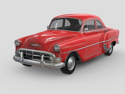 Red Vintage Classic Sedan With Sleek Body Lines And Chrome Bumper Accents 3d model