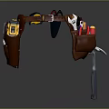 Brown Leather Tool Belt With Multiple Pockets Carrying Tape Measure Scissors Pencils And Hammer