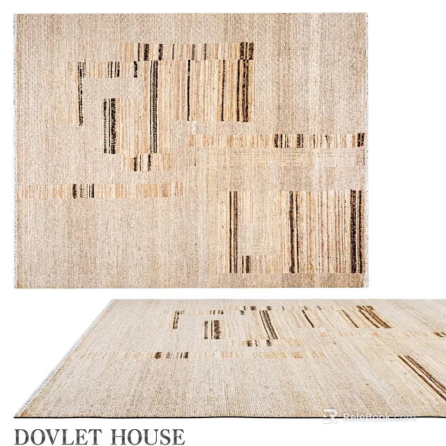Modern Square Rug with Geometric Patterns Beige Brown Stripes and Woven Texture 3d model 