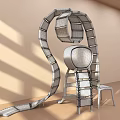 Modern Spiral Art Installation With Black Frame White Panels And Round Green Screen