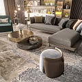 Elegant Modern Sofa Coffee Table Set With Cushions Metal Frame And Patterned Rug 3d model