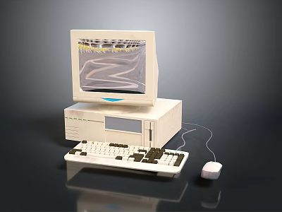 Vintage Electronic Computer Appliances Setup Including Monitor Tower Keyboard and Mouse 3d model