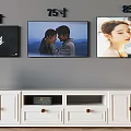 Wall Mounted 65 75 85 Inch TVs Interior With White TV Stand And Decor