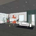 Modern Clothing Store Open Space With White Green Decor Hanging Clothes Mirrors Sofa And Plants