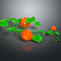 Vine Plant Growing with Small Orange Fruits and Fresh Green Leaves on Dark Background
