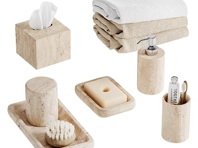 Natural Stone Textured Bathroom Accessories Set With Towels Dispenser 3d model